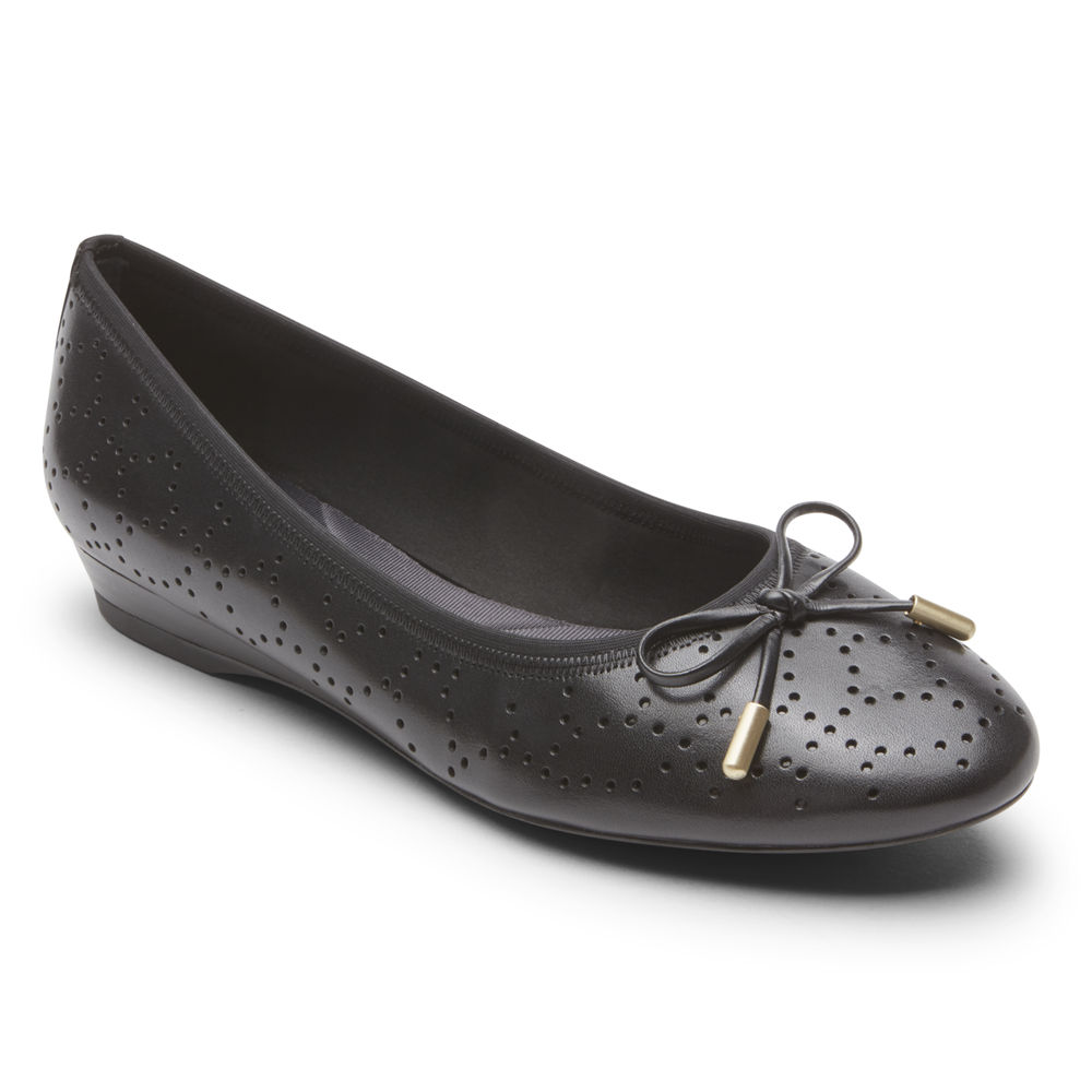 Rockport Womens Flats Black - Total Motion Shea Perforated Bow - UK 978-GZUAWK